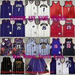 Anpassad S-6XL Throwback 1998-99 Basketball 15 Vincarter Jersey Retro Vintage Classic 1 TracyMcgrady Jerseys Purple White Black Breattable Sports Short