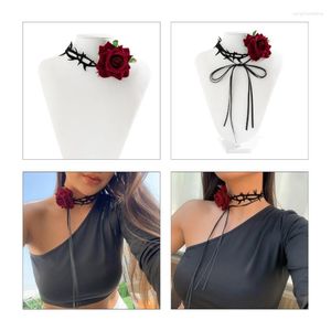 Choker Romantic Elegant Red Big Thorny Rose Flower Clavicle Chain Necklace Women Korean Fashion Adjustable Rope Y2K Accessory