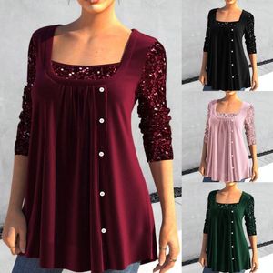 Women's Blouses Women's Beaded Net Color Long Sleeved Square Collar A Hem Pleated Button Two Piece Tops Clothes For Women