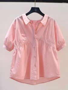 Женские блузки, хлопковые топы Blusa Feminina с короткими рукавами Mujer, летняя белая рубашка, женская повседневная плиссированная блузка, розовые кукольные рубашки, сорочка Femme