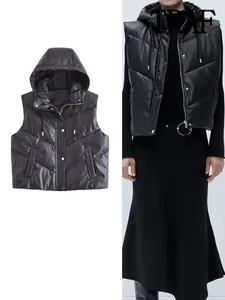 Kvinnors västar 2023 kvinnor faux läder huva ner jacka väst rockar mode blixtlås vintage ärmlös höst vinter casual lös toppar