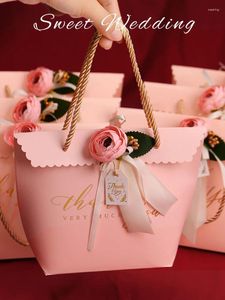 Geschenkpapier Europa Stil Hochzeit Süßigkeiten Box Verpackung Brautjungfer Papiertüten mit Griff Babypartybevorzugungen Partybedarf Großhandel