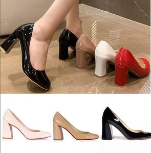 Glänzendes Leder Damensandale Miss Sab Lackpumps High Heels Miss-Sabina 85-mm-Damenhochzeitskleid-Pumps schwarzes Lackleder mit klobigem Absatz 35-43Box