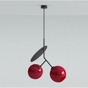 Ljuskronor Nordic Red White Cherry Chandelier Creative Restaurant Living Room Bedroom Art Bedside Fixture Led Suspension Lamps PA0544