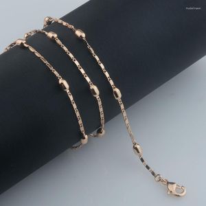 Chains 4mm Oval Bead Women585 Rose Gold Color 50CM 60CM Necklace Link Chain