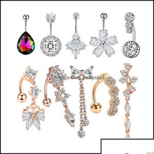 Body Arts Body Arts Tattoos Art Health Beauty Dangle Belly Button Ring Set 14G Zircon Navel Barbell For Both Men And Momen Drop Delive Dhkq5