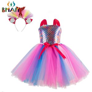 Dancewear meninas pastel flor sereia fantasia tutu vestido headband traje crianças princesa festa de aniversário roupas de halloween vestidos de tule 1 12y 231129