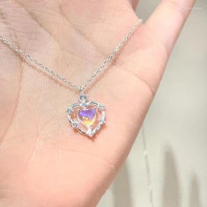 Pendant Necklaces Pink Love Heart Necklace Y2k Crystal Hollow Aesthetic Neck Jewelry Elegant Wedding Gifts For Women Girls
