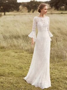 Bohemijskie suknie ślubne Illusion Lace Bridal Suknia Biez pociągiem Backless Back Back Back Suknie ślubne Boho Plus Size Beach Sukienka ślubna