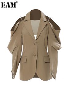 Womens Suits Blazers EAM Women Off Shoulder Chain Big Size Blazer Lapel Long Sleeve Loose Fit Jacket Fashion Spring Autumn 1DE9885 231129