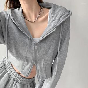 Vestes Femmes Printemps Streetwear Court Bomber À Capuche Femmes À Manches Longues Double Fermeture À Glissière Pilote Veste Automne Femme Sweatshirts Vêtements D'extérieur