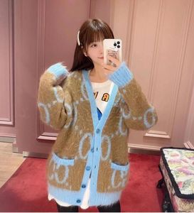 Pink Blue Brown Full G Letters Jacquard Mohair Sweater Coats for Women Lose Soft Cardigan Designers Womens Double Tickets Coat High Grade Ladies Outerwear