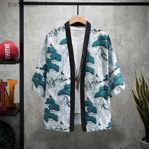 Men's Robes Summer Print Men Taoist Robe Sexy Cardigan Kimono Bathrobe Polter Shirts Coat Casual S-XXL Jacket Sleepwear Home Clothing L231130