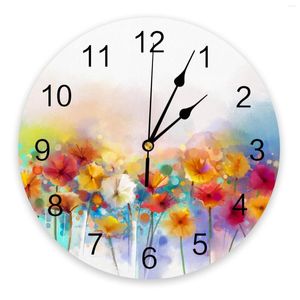 Wall Clocks Colorful Watercolor Painting Of Flowers Clock Modern Design Living Room Decor Home Decore Digital