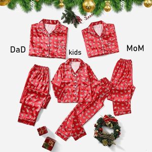 Familjsmatchande kläder Jul Pijamas outfit Silk Casual Parent Child Wear Autumn Satin Pyjamas Set Dad Mom and Me Home Clothes Suit 231129