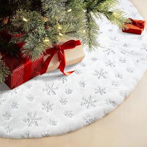 Christmas Decorations 48 Inches Tree Skirt For Xmas Holiday Party White Plush Silver Sequin Snowflake