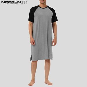 Men's Robes 2023 Men Robes Pajamas Patchwork Loose O-neck Short Sle Breathable Homewear Men Casual Cozy Loungewear S-3XL L231130