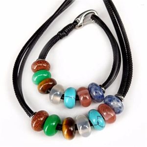 Pendant Necklaces Druzy Fashion Natural Crystal Stone Leather Rope Large Hole Beads String Multicolor Bracelet Necklace Unisex Colorful
