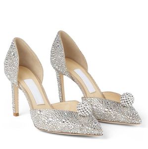 Sandalo da donna tacco alto di lusso sacora Décolleté con perle Sabine Décolleté con tacco in cristallo sandali con plateau da sposa strass e marchio in pelle satinata con scatola 35-43