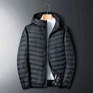 Herrjackor vinter män lätt down jacka huva ner kappa blixtlås utomhus puffer jacka varm ytterkläder långa sle solid parkas svart l231130