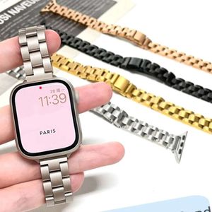 Kvinnor Thin Metal Band för Apple Watch Series9 8 7 SE 6 5 4 38 40 45mm 41mm Slim Slim Stainless Steel Luxury Strap For Iwatch Armband