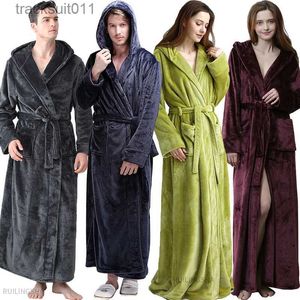 Herrrockar män är lång termisk huva flanell badrock plus size stjärna blixtlås vinter varm badrock sömnkläder kvinnorsklänning l231130