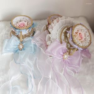 Cimri ağzı şapkalar Japon lolita vintage yuvarlak şapka fırfırlı dantel yaylı inci kolye çay partisi kaput saç klip kraliyet tarzı anime kawaii