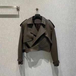 女性用革の本物のジャケットショートレングスターンダウンカラーカジュアルスタイル2023ファッション高品質のインポート本物のシープスキン服