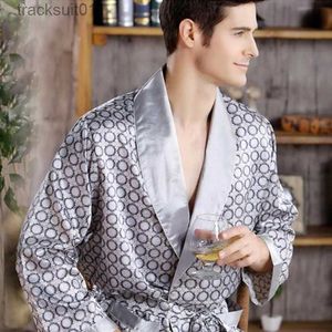 Mäns Robes Men Bath Robe Satin Print Gold Kimono Bathrobe Silk Long Dressing Clow