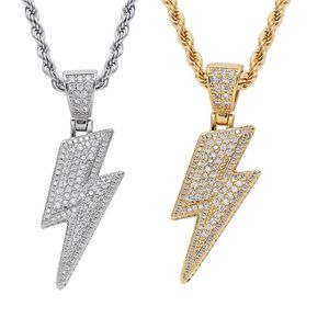 18k gold flash lightning Necklace jewelry set Diamond Cubic zirconia pendant hip hop necklaces Bling jewelry for women men stainle268b
