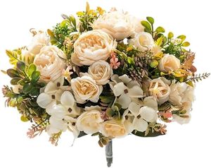 Getrocknete Blumen Retro Seide Rot Künstliche Rose DIY Herbst Hochzeit Home Dekoration Gefälschte Pfingstrose Hortensie Brautstrauß 231130