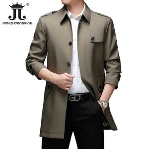 Herrgravrockar Spring Autumn Mens Long Solid Color Trench Coats Superior Quality Button Man Fashion Outerwear Jackets Windbreaker 231129