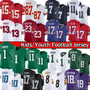 Genähtes Fußballtrikot für Jugendliche, Micah Parsons, Trevon Diggs, CeeDee Lamb, Jalen Hurts Brown, DeVonta Smith, Christian McCaffrey, Brock Purdy, Patrick Mahomes Adams