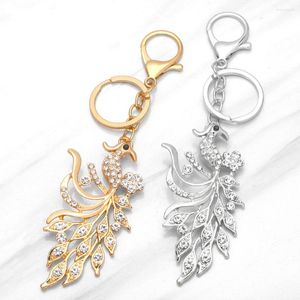 Keychains FLOLA Dainty Gold Color Peacock Keychain For Car Key Holder Alloy Hoops Lobster Clasp Ring Wholesale Jewelry Llaveros Kcha19