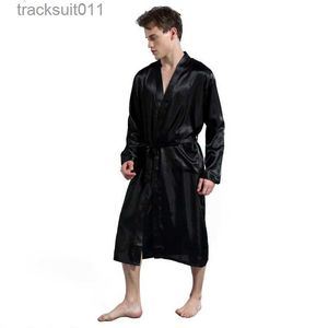 Men's Robes Mens Silk Satin Robes Pajamas Long Sle Solid Sleepwear Kimono Bathrobe Leisure Men Loungewear Dressing Gown 2019 L231130