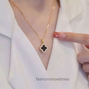 Designer Van Clover Necklace Black and White Reversible Clover Full Diamond Style Light Luxury Style Necklace Lamy Clover Necklace