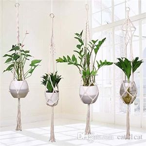 4 pçs macrame planta cabide artesanal tecido algodão planta titular parede pendurado plantador cesta para interior ao ar livre jardim pátio varanda c264z