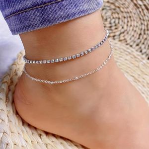 Anklets Multilayer Chain Anklet Inlaid Shiny Rhinestones Sparkla dubbelskikt Ankelarmband