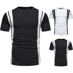 Men's T Shirts O-Neck Short Sleeve Men T-shirt Slim Fit Sweat Absorbing Fitness Top Black White Color Block Casual Streetwear For Daily
