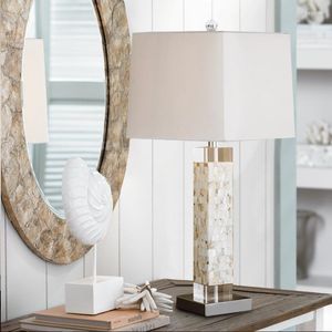 Masa lambaları yenilik led kabuk dekoratif sanat deko kristal aydınlatma oturma odası yatak odası ışıkları ile kumaş abajur ile