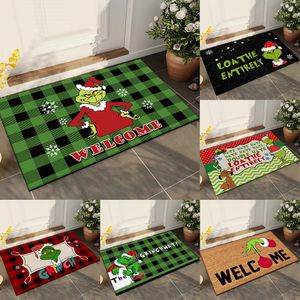 Weihnachts-Grinch-Fußmatte, Willkommensmatten für die Haustür, rutschfest und waschbar, Winterteppich, Bodenmatte, Teppiche, 61 x 40,6 cm