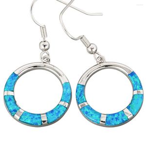 Kolczyki Dangle Kongmoon Okrągły pierścień Kształt Ocean Blue Fire Opal Srebrna biżuteria dla kobiet kropla