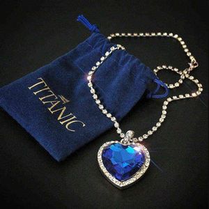 Titanic Heart of Ocean Blue Heart Love Forever Wisiant Naszyjnik Velvet Bag Y1218193l