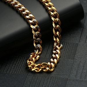 Correntes colar para homens 7mm cuba corrente de alta qualidade aço inoxidável cor de ouro dois lados moda jóias acessório pai presente