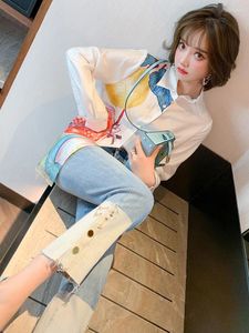 Work Dresses Top Quality Printed White Shirt Women's Summer Jeans Set