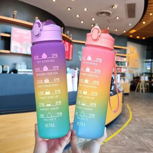 Vattenflaskor 800 ml Sport Motiverande läcksäker dricka utomhus rese gym fitness kannor för kök 230428