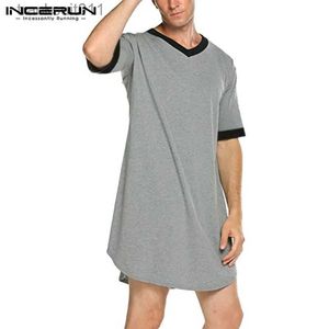 Mäns Robes Herr Nightgown Fashion Patchwork Sleep Robe Solid Color Sleepwear Man Short Sle Bathrobe Loose V Neck Nightwear S-5XL L231130