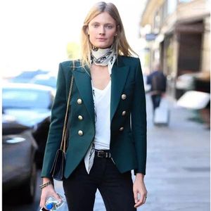 Trajes de mujer chaqueta Blazer verde oscuro delgada con hebilla de Metal cruzada de moda para mujer