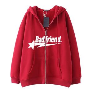 Men s Tracksuits Badfriend Ins High Street Y2K Unisex Inner Fleece Hoodies Sweatshirt Zipper Loose Oversized Women s Streetwear Coat 231129