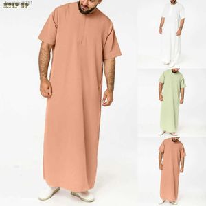 Men's Robes Men slim Islamic Kaftan Arab Vintage short Sle Men Thobe Robe Loose Dubai S Arab Kaftan Men Clothing S-5xl Pakistan L231130